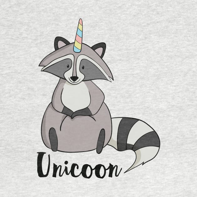 Unicoon, Funny Raccoon With Unicorn Horn by Dreamy Panda Designs